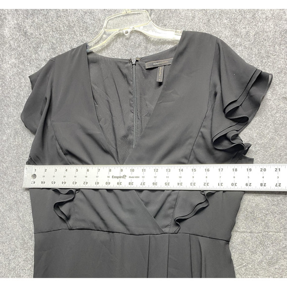 BCBGMAXAZRIA Dress Womens 12 Black Callie Ruffle Wrap Flutter Sleeve Maxi Gown - Picture 9 of 15